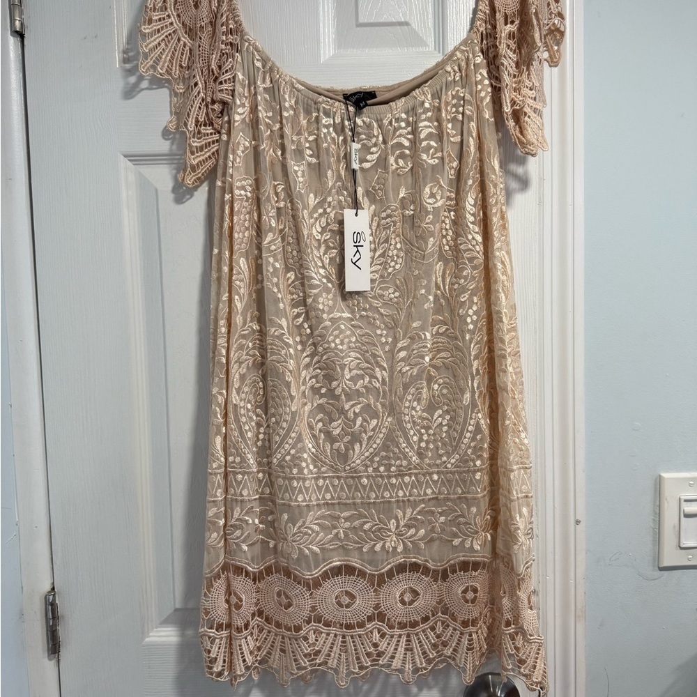 Sky Cream Flutter Sleeve Mini Dress